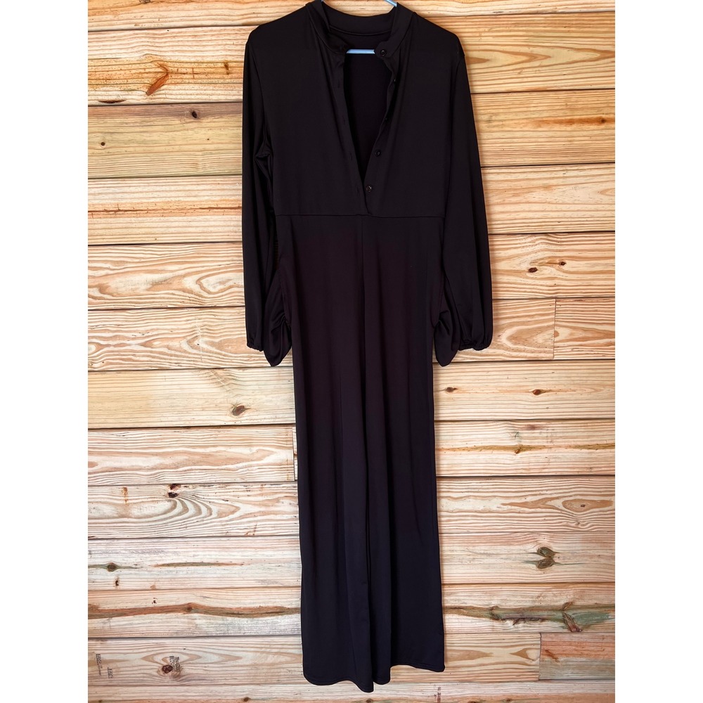Womens Black Long Sleeve Jumpsuit Wide Leg Button Front Size‎ XL